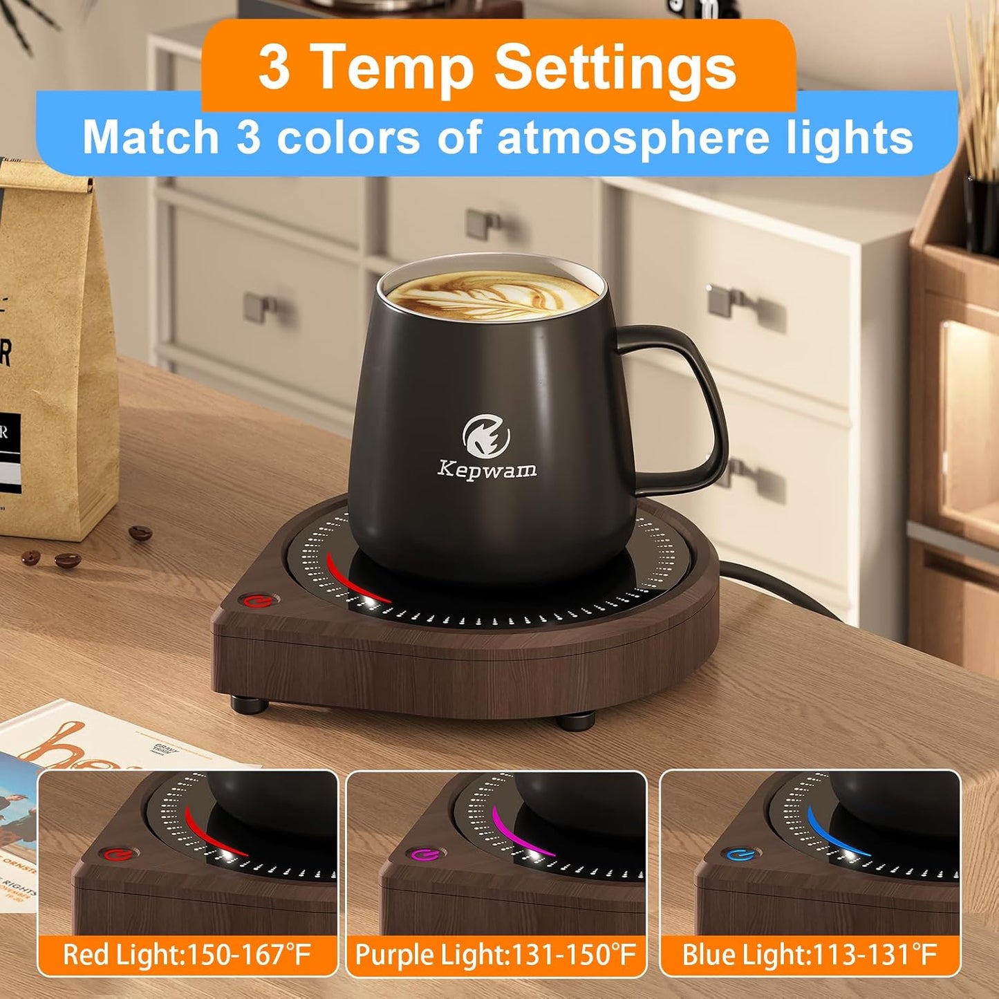 Coffee Mug Warmer for Desk, Smart Coffee Warmer with Touch Tech & Light, Coffee Cup Warmer with Gravity Sensor & Auto Shut Off, Candle Warmer Plate - Ideal Gifts for Dad and Mom