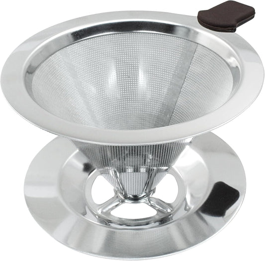 Waziaqoc Pour Over Coffee Dripper, Reusable Paperless Coffee Filter for 1-2 Cups, Stainless Steel Drip Cone Brew Coffee Strainer,Upgraded Double Micro Mesh Filter with Cup Stand