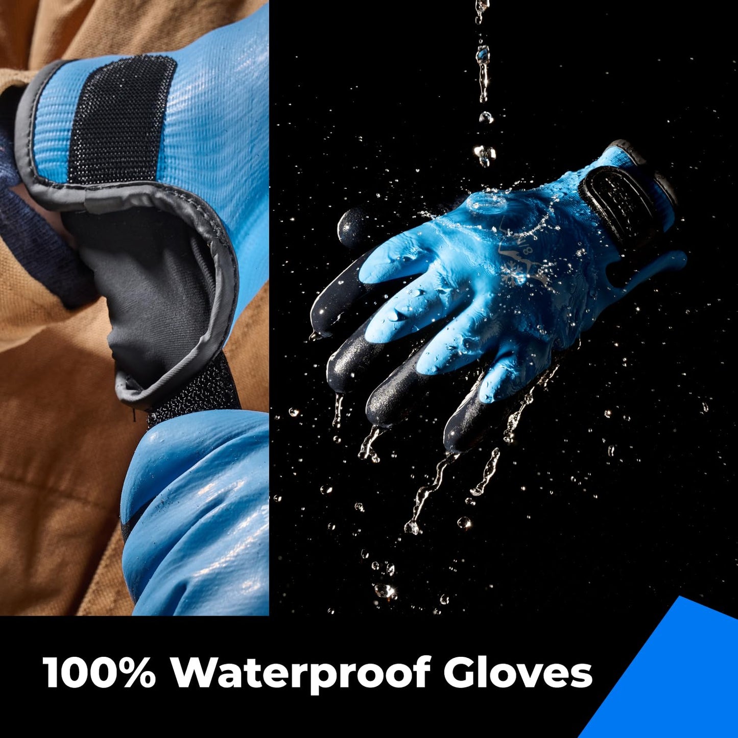 toolant 100% Waterproof Gloves Bulk Pack, 3 Pairs, Winter Work Gloves for Cold Weather, Touchsreen, Warm Freezer Gloves, Thermal Insulated, With Grip, Blue, Medium
