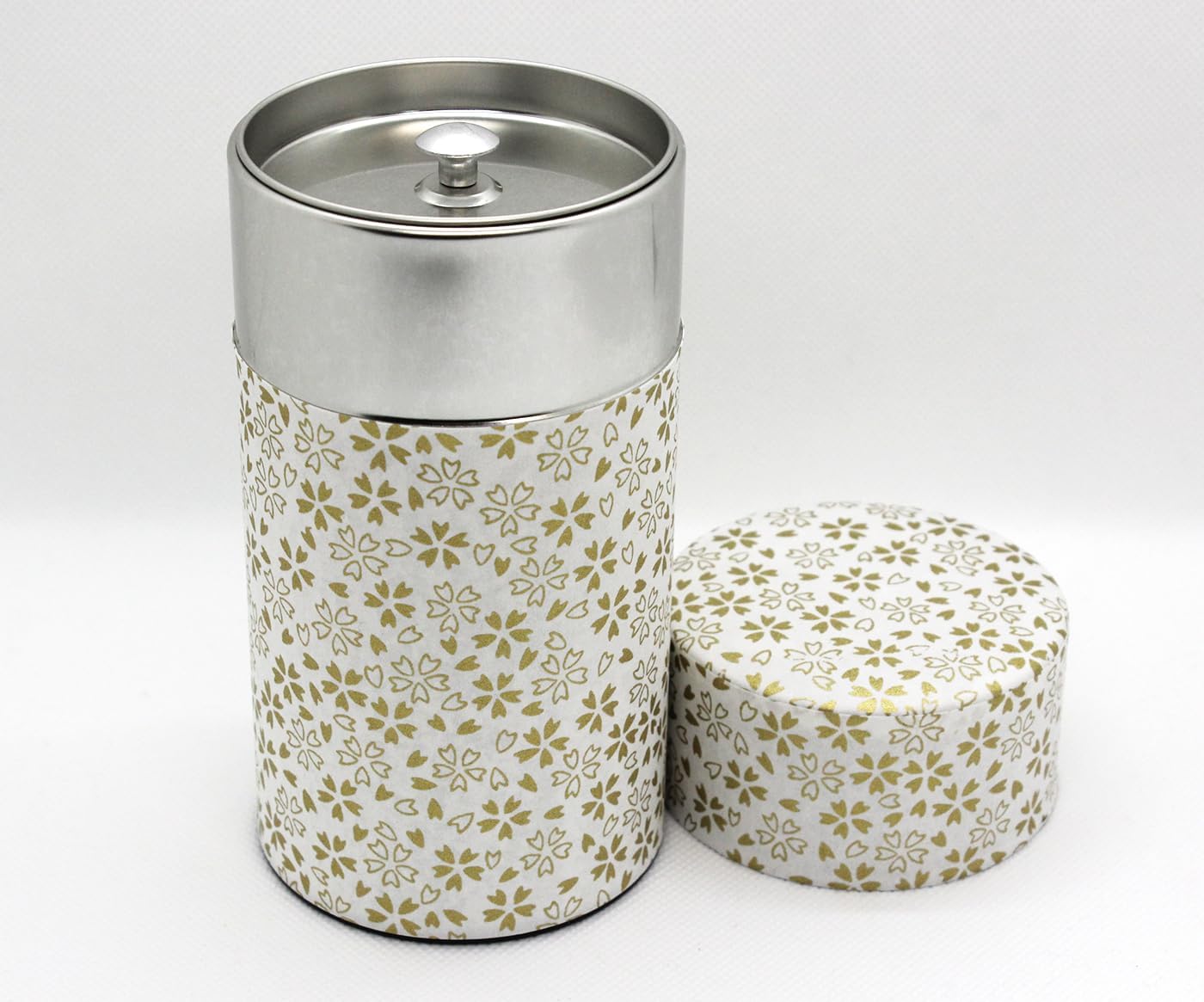Japanese Pokkan Coffee Spice Tea Tin Canister Washi Paper Storage with Lid 7.05 oz Capacity (Kenran Hana)