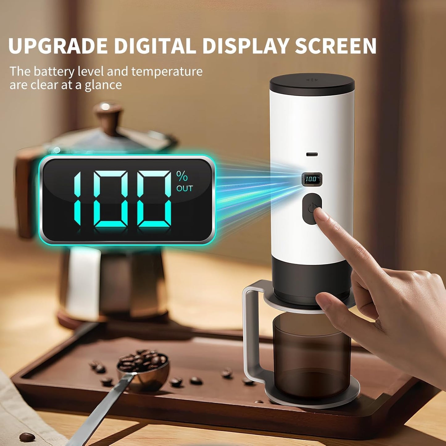 3-in-1 Portable Coffee Maker, Espresso Machine, Self-Heating Travel Coffee Maker Compatible with NS, DG Pods & Ground Coffee, Small Mini Espresso Machine for Car Camping, Hiking With Stand (white)