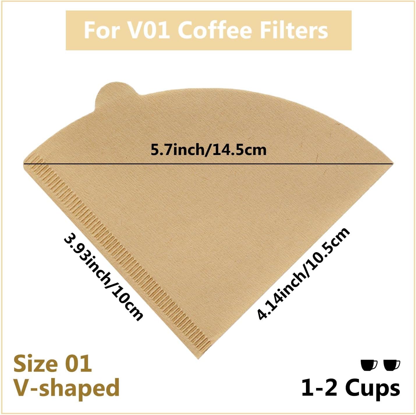 Cone Coffee Filters Size 01, 100 Count Unbleached 1-2 Cups Disposable V01 Coffee Paper Filters, Compatible with Cone Shaped Pour Over Coffee Filter and Drip Coffee Maker
