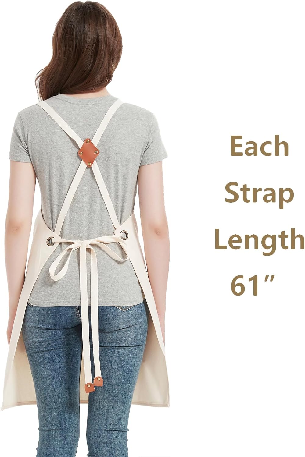 AFUN Chef Aprons for Women Men with Large Pockets, Cotton Canvas Cross Back Water Repellent Work Apron, Size M to XXL (Cream)