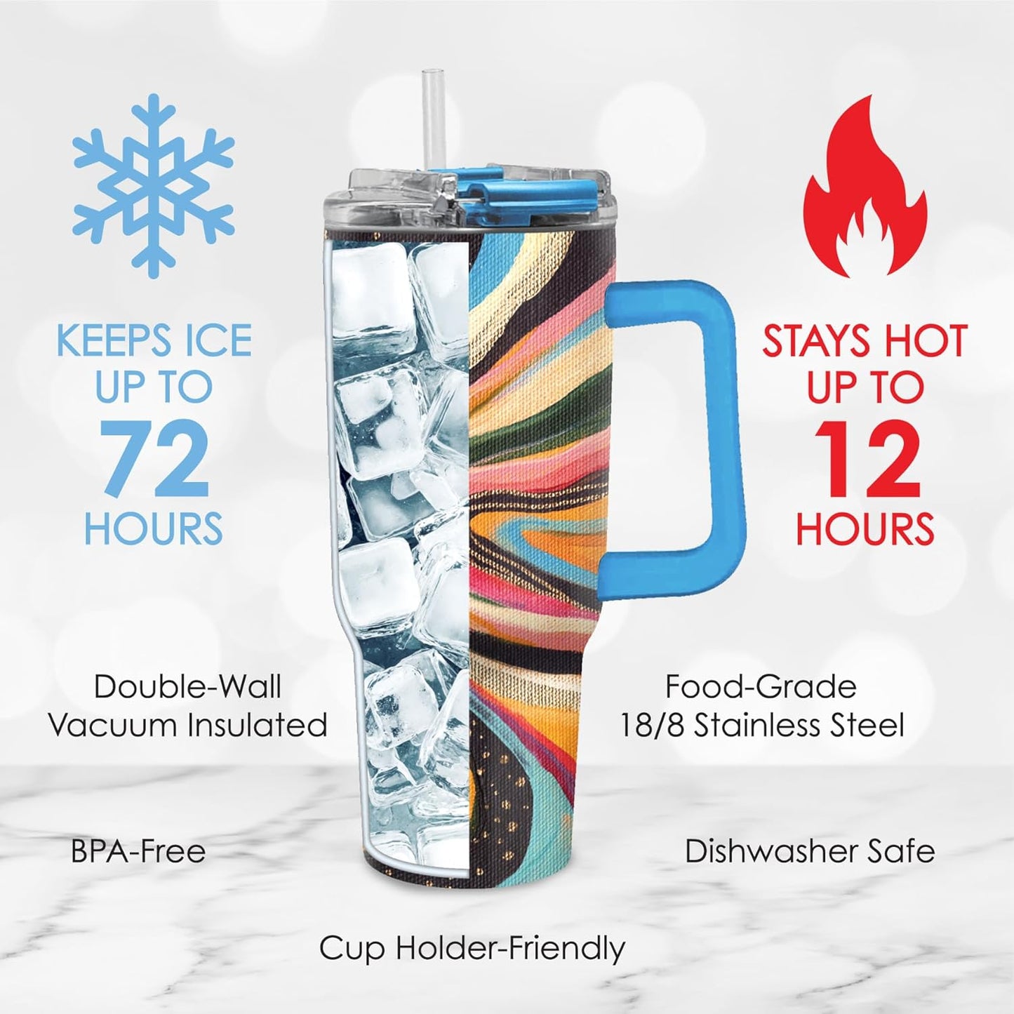 RainCaper 18/8 Stainless Steel Insulated Water Tumbler with Straw | 30oz, BPA-Free, Double Wall for Hot & Cold | Travel-Friendly, Cup Holder Ready (EttaVee Abstract 1)