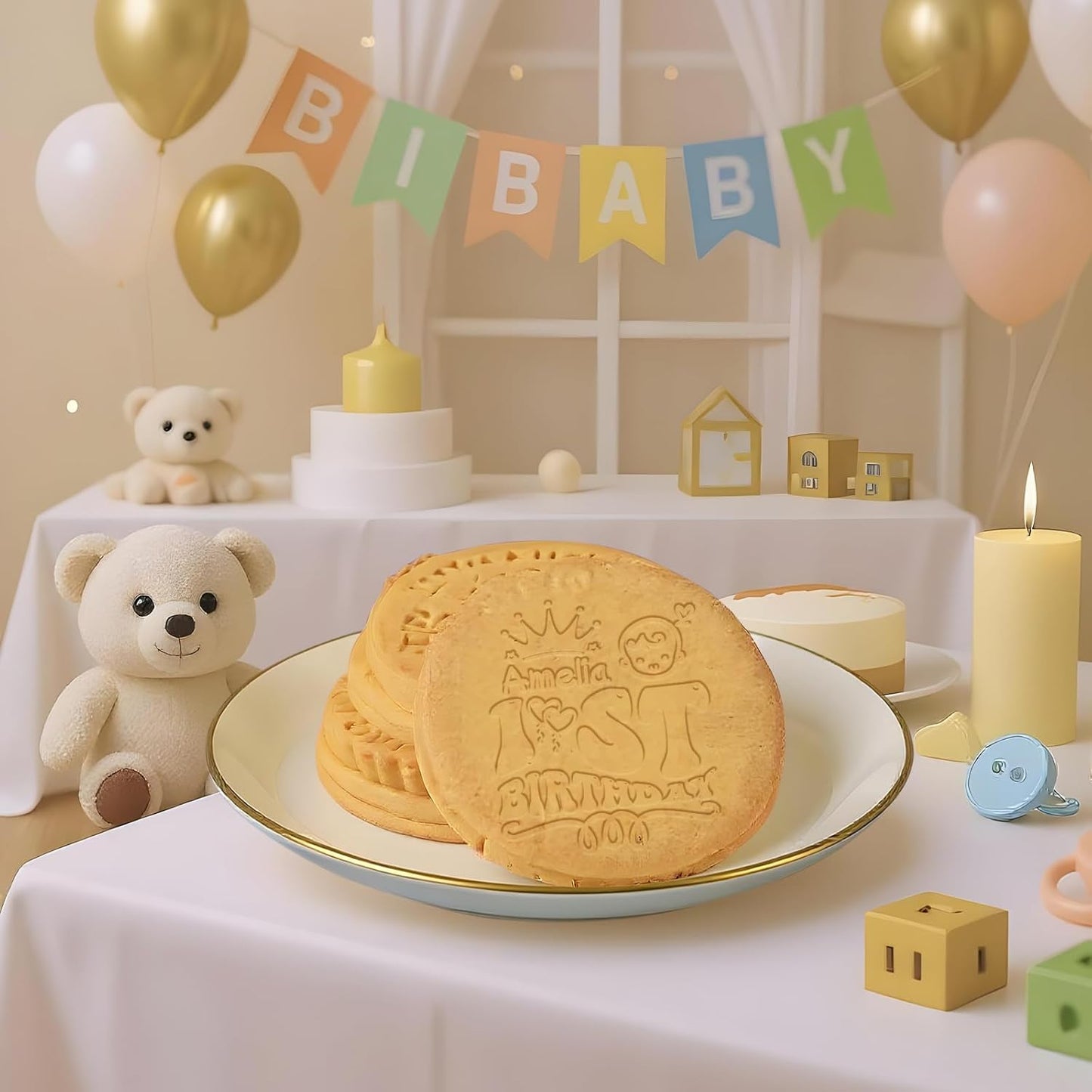 Personalized 1st Birthday Cookie Stamp Custom Acrylic Cookie Embossing Mold with Handle for Baking Decoration