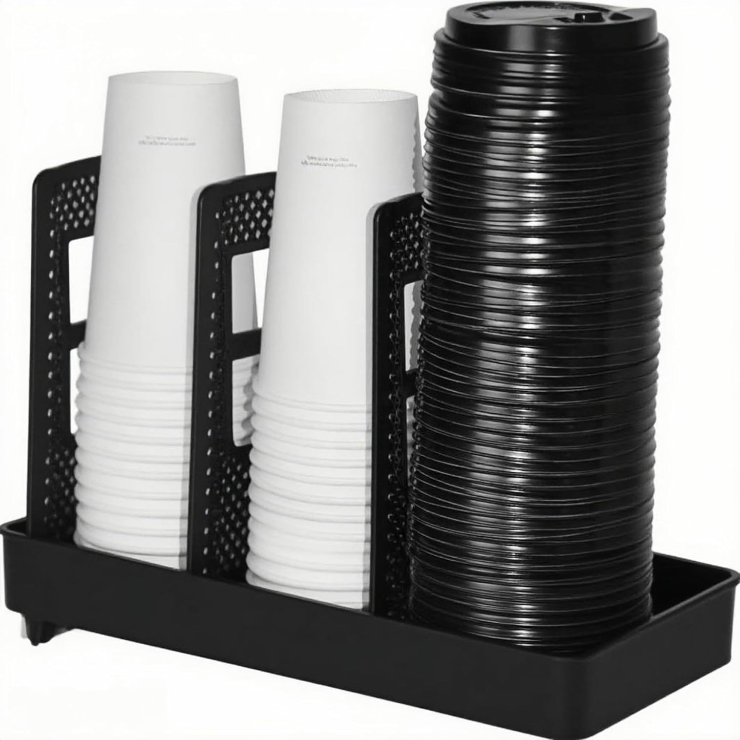 Cup Lid Dispenser and Dispenser Organizer Cup Display Stand,24 oz Plastic Coffee Cup Holder for Countertop,3Slots,Cup Display Stand on Restaurant,Bathroom,Kitchen,Coffee Shop