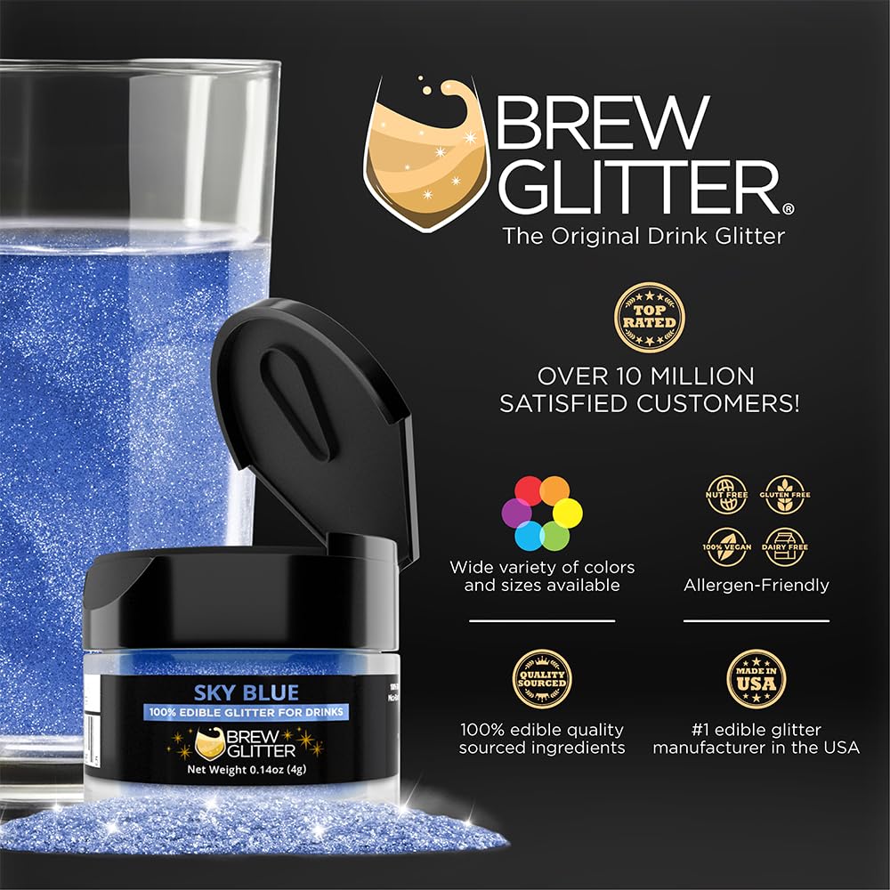 Brew Glitter Sky Blue Edible Drink Glitter 1x 4g Jar for Cocktails, Beer, & Beverages