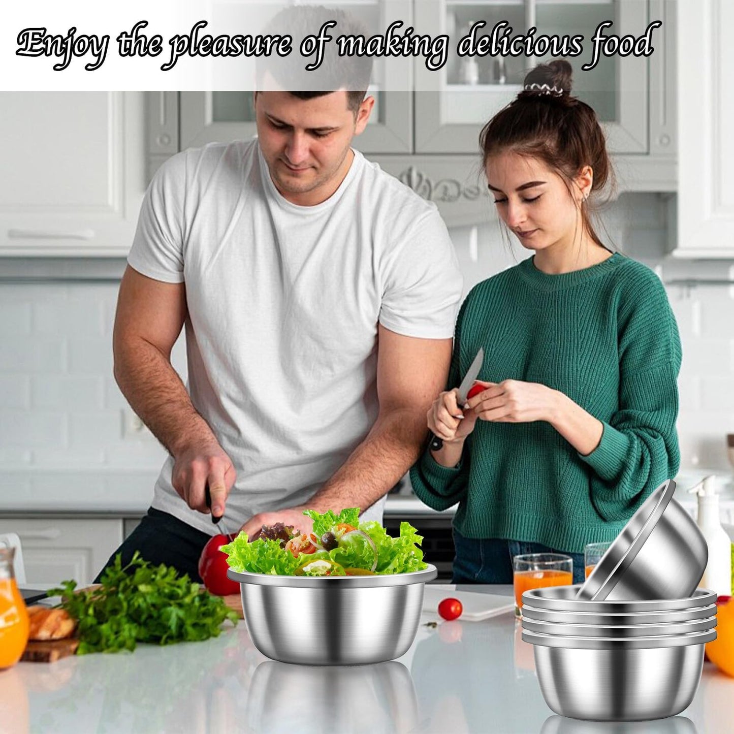 Stainless Steel Mixing Bowls, 6 Pack 2 Quart Stainless Steel Bowls Metal Mixing Bowls For Meal Prepping, Cooking, Baking