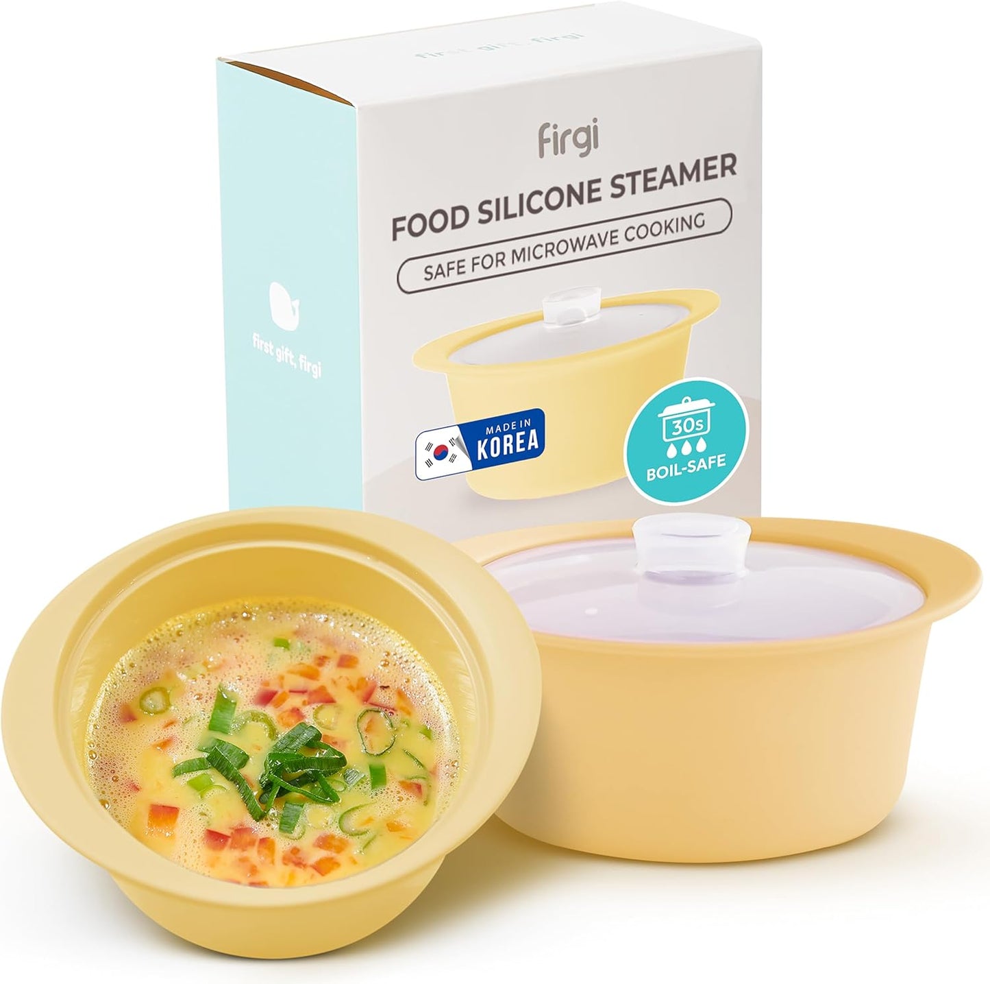 27oz Platinum Silicone Microwave Steamer Pot with Handle & Lid - Korea 100% Food-Grade Steamer Bowl, Heat-Resistant Cooker with Steam Holes, Easy Clean, Dishwasher Safe, Yellow