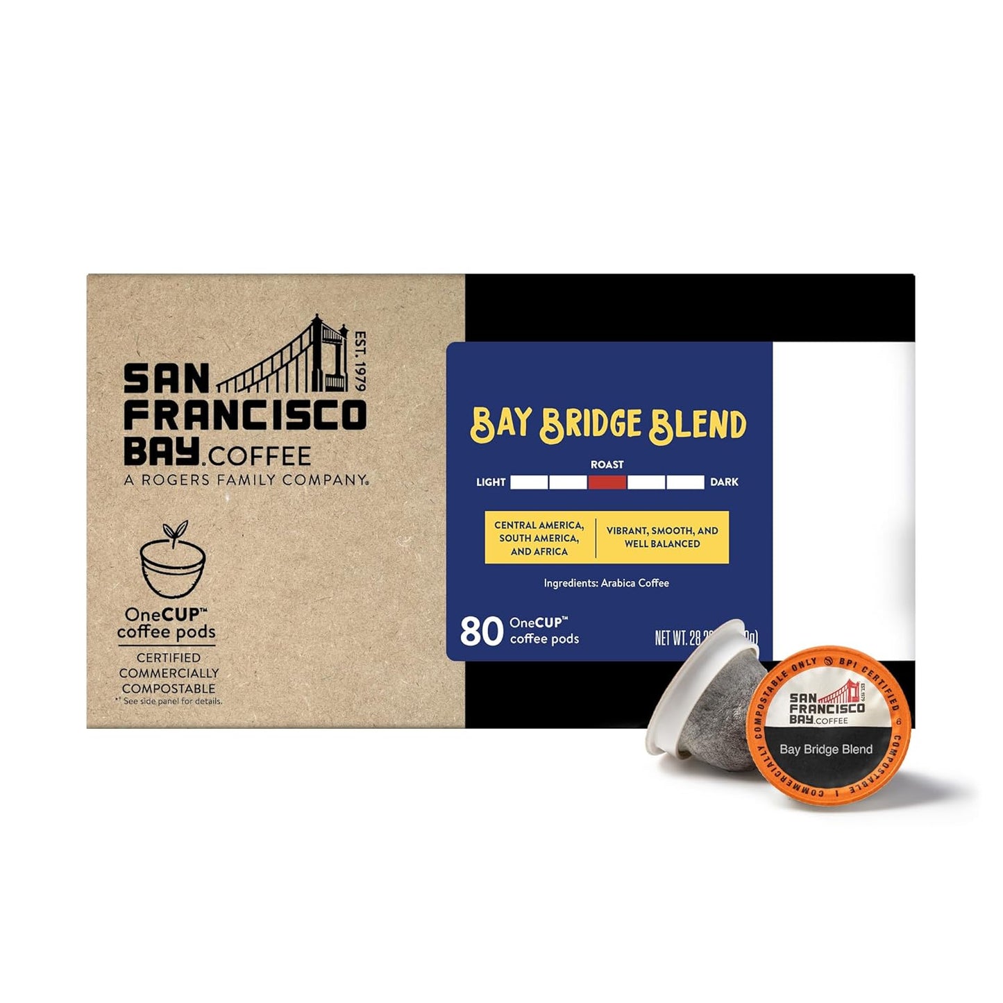San Francisco Bay Compostable Coffee Pods – Bay Bridge Blend (80 Ct) K Cup Compatible, Medium Roast