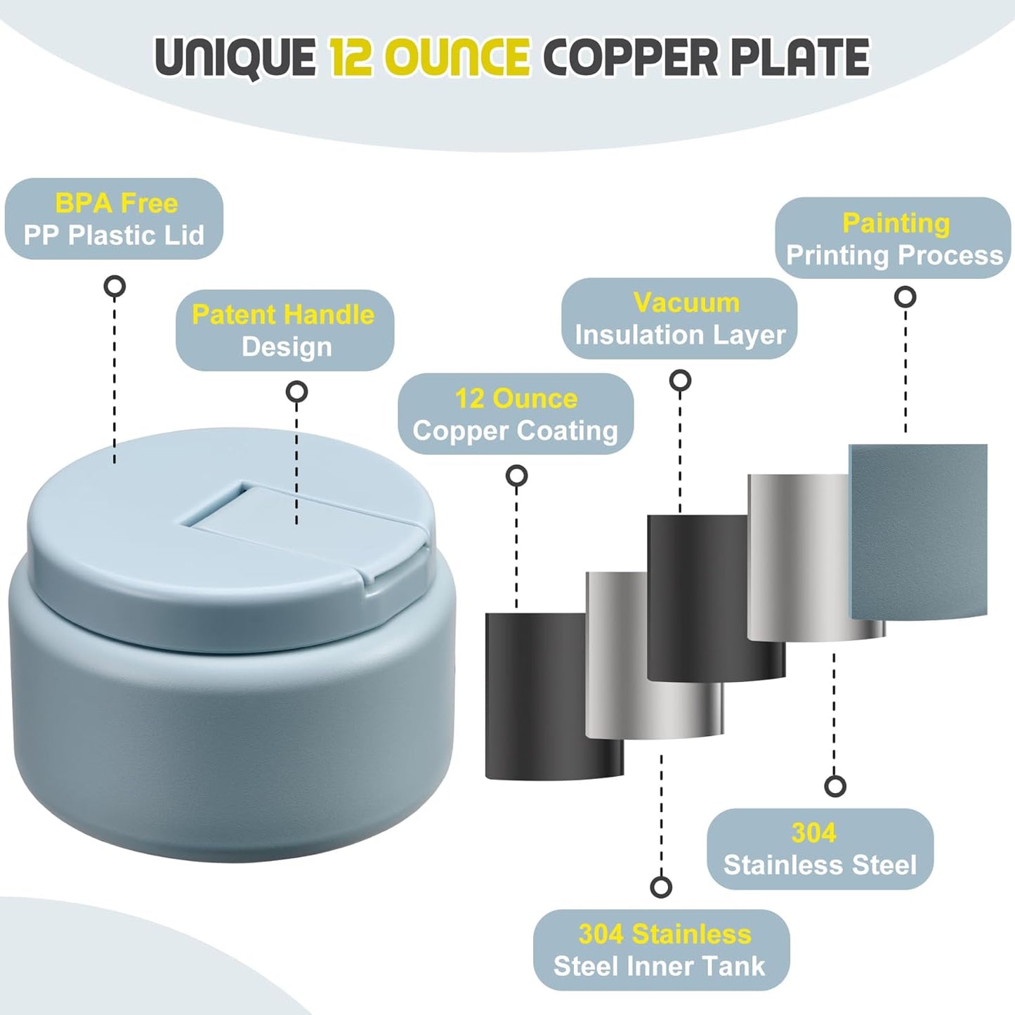 13.5oz Soup Thermo for Hot Food Kids with Buckle Lid Insulated Vacuum Food Jar Wide Mouth Leakproof Stainless Steel Lunch Container (Blue)