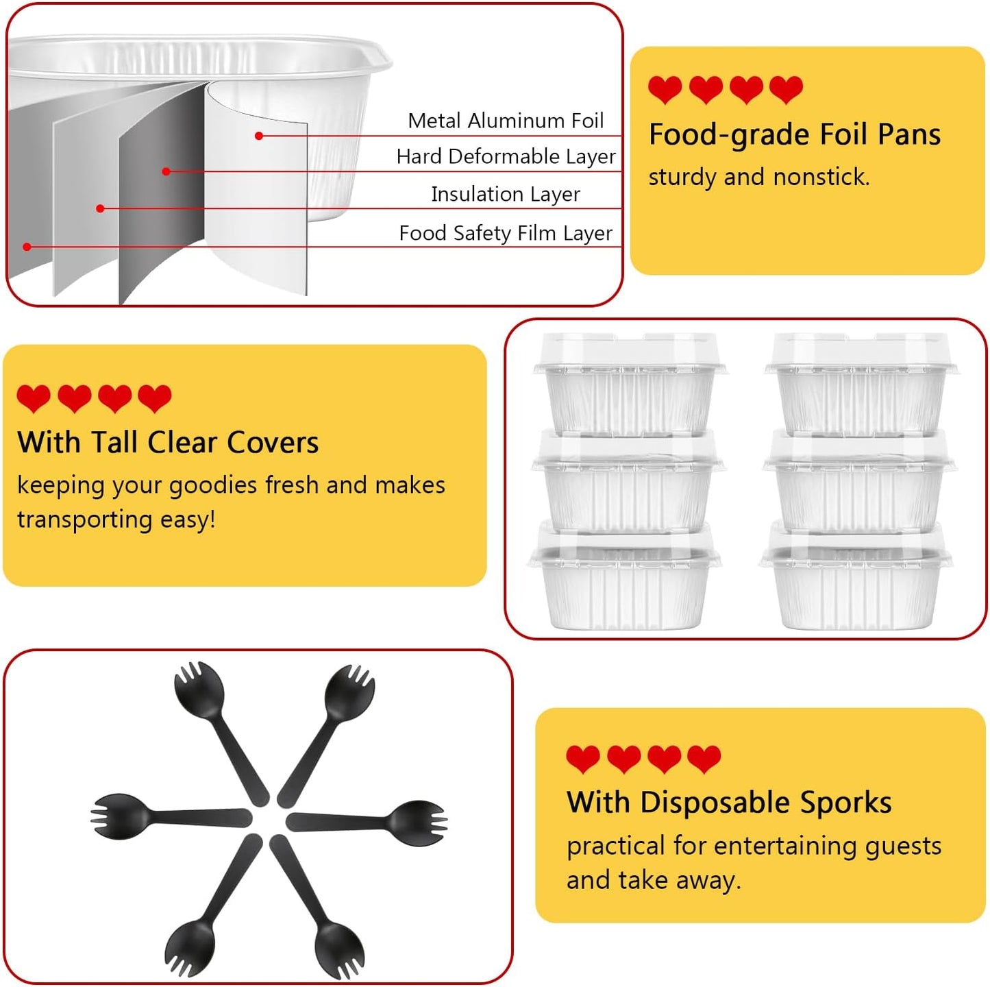 LNYZQUS 10oz/80pack Mini Cake Baking Pans with Lids, 4”X4” Small Cake Pan Foil Brownie Muffin Tins, Square Disposable Ramekins Cupcake Baking Cups Dessert Cheesecake Containers-White
