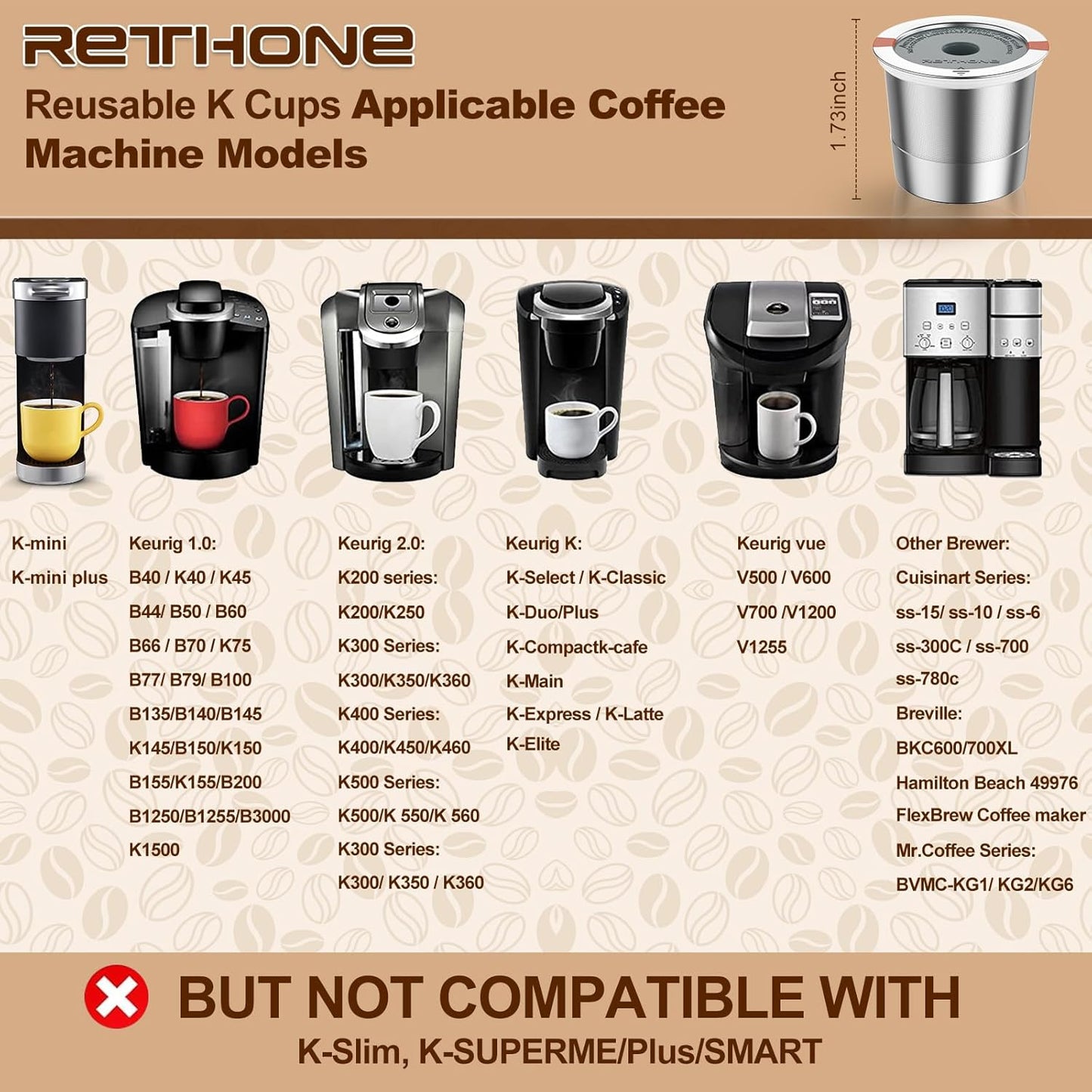 RETHONE Reusable K Cup for Keurig: Stainless Steel K Cup Coffee Pods Compatible with Keurig 1.0 & 2.0 Coffee Makers Machine, BPA-Free Refillable Coffee Filters with Tight Seal, Easy to Clean