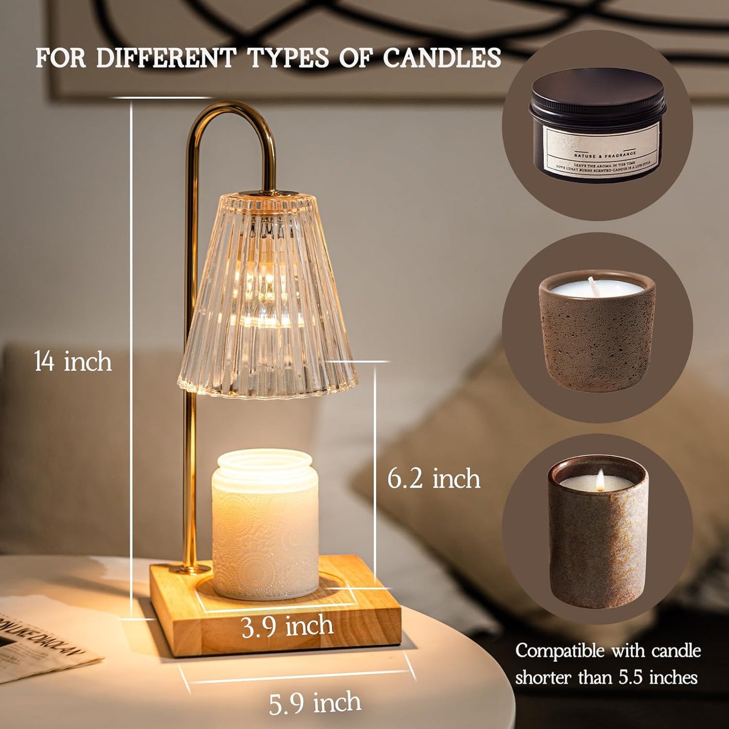 Candle Warmer Lamp with Timer, Vintage Amber Nightstand Candle Warming Lamp for Home Room Decor, Dimmable Wax Warmer for Jar Candles, Wedding Registry Gifts for Women Couples 2025