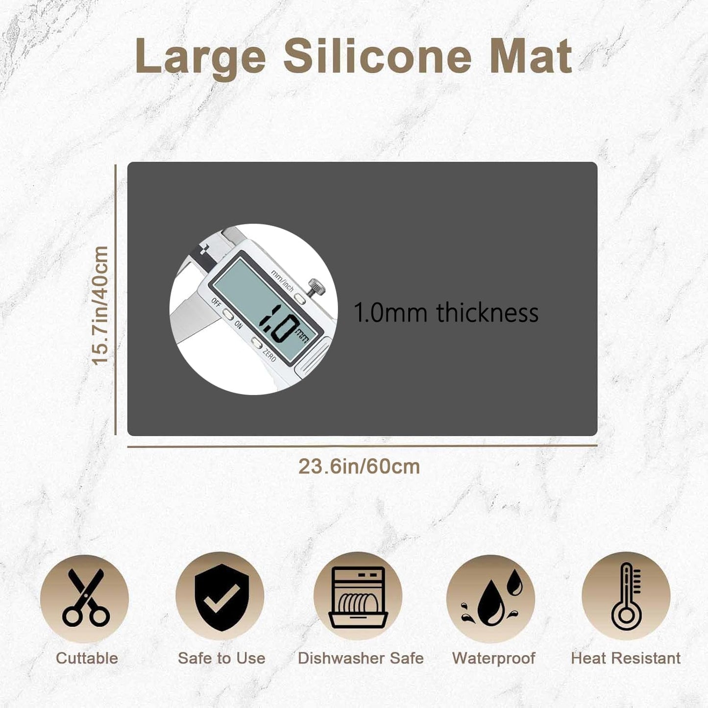 2 Pack 23.62"x15.74"(60cmx40cm) Silicone Kitchen Counter Mats, Heat Resistant Mat, Non-Slip Countertop Protector, Waterproof Nonstick Multipurpose Mat, Light Gray