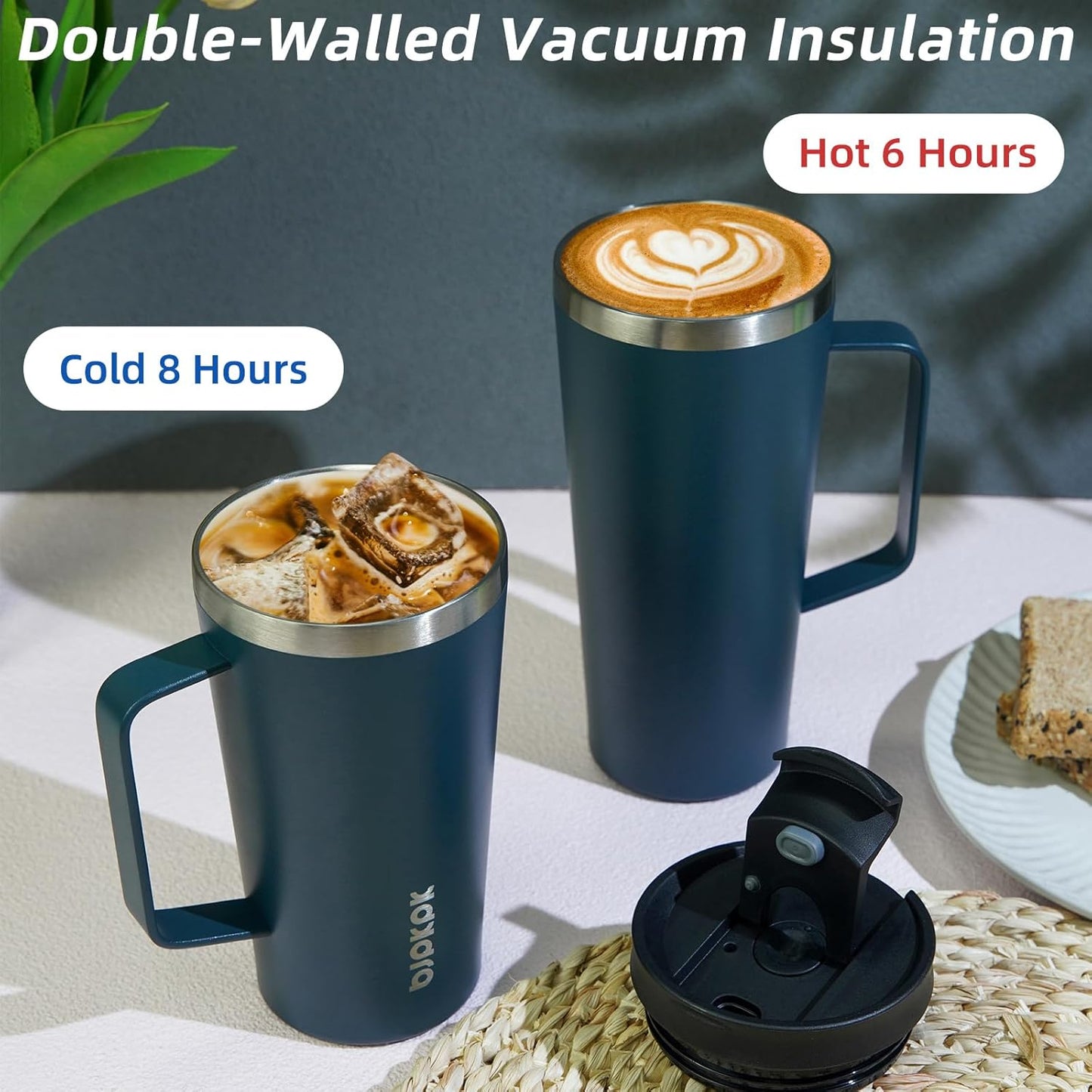 BJPKPK Insulated Tumbler with Handle, 18oz Insulated Tumblers with Lid and Straw, Stainless Steel Metal Water Bottles, Coffee Travel Mugs, Cups, Black