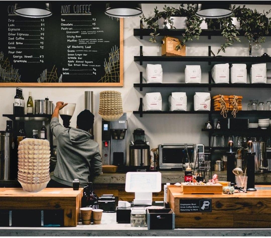 Natural Unbleached Brown Biodegradable Extra Large Coffee Filters 10, 12, 13, 14, 15 Cup Basket for Commercial, Home Coffee Maker Extra High Extra Wide Anti ground, 9.75" Flattened Diameter (1000 Pcs)