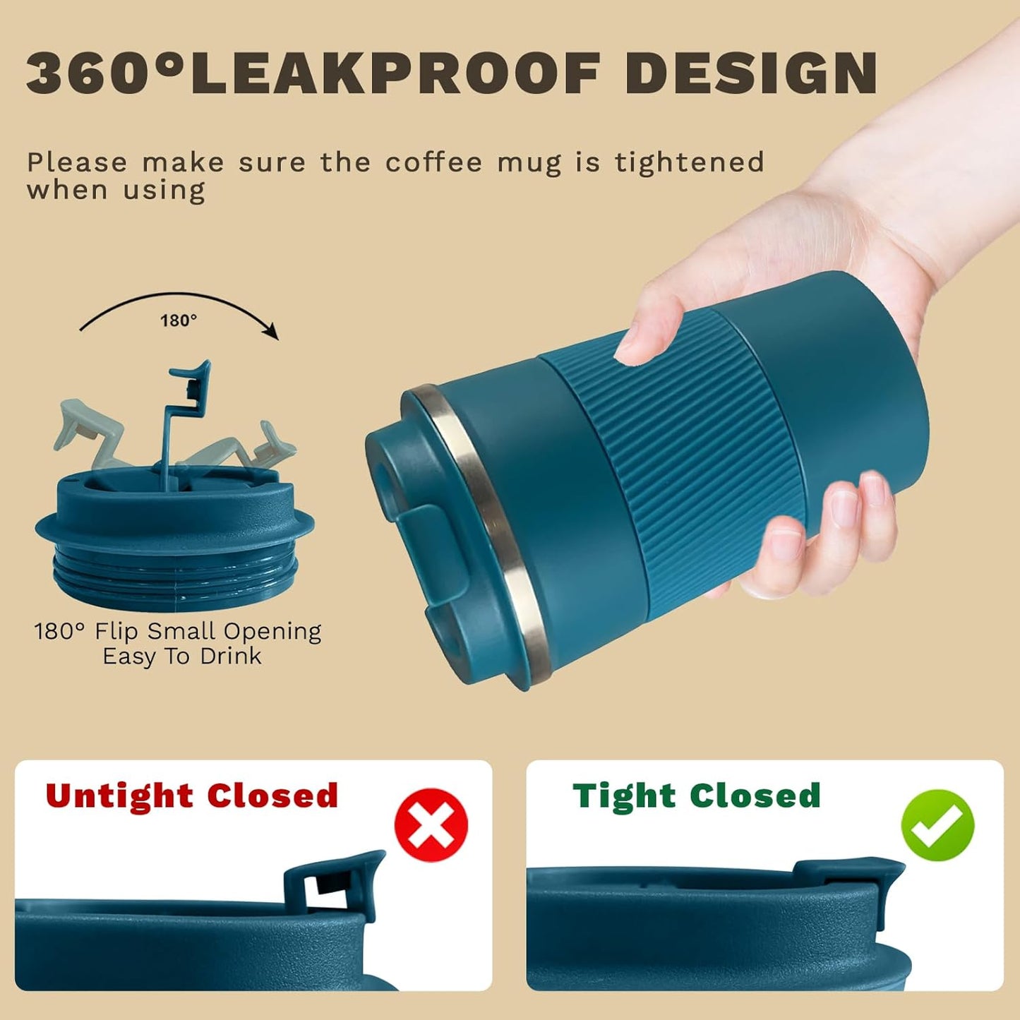 Vacuum-Insulated Stainless Steel Travel Coffee Mug, Leak-Proof Reusable Coffee Cup with Lid - Keep Hot & Cold Drinks for Hours, Durable Thermos Tumbler for Men & Women (3rd-Blue, 12OZ)