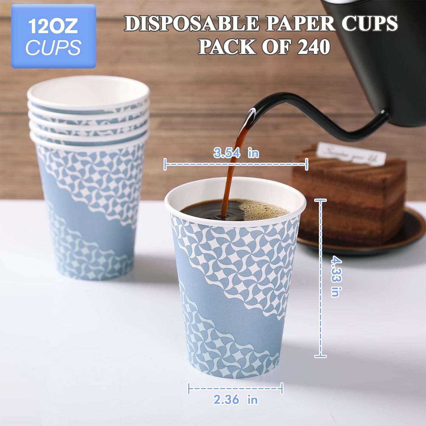 MUCHII Paper Coffee Cups 12 oz, 240 Count Disposable Coffee Paper Cup, Paper Drinking Cups for Hot Beverage