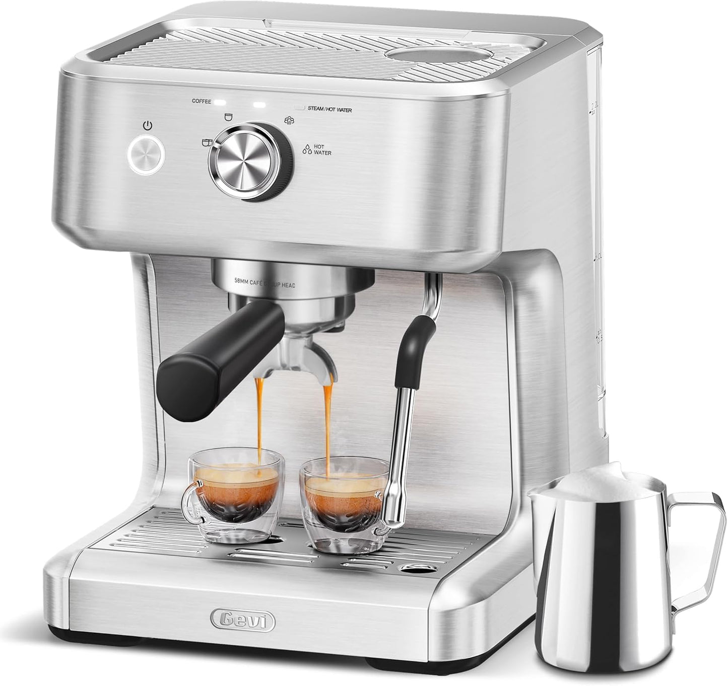 Gevi 58mm Commercial Grade Espresso Machine with PID Temp Control, Adjustable Shot/Temp, Powerful Steam Wand & Barista Kit - Ideal for Home & Café (EzBru 1000)