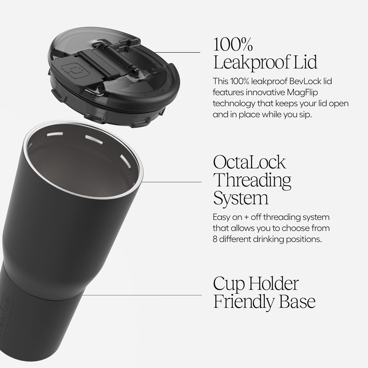 BrüMate Nav 35oz 100% Leak Proof Insulated Travel Tumbler with Magnetic BevLock™ Lid - Double Wall Cup-Holder Friendly Stainless Steel Mug (Matte Black)