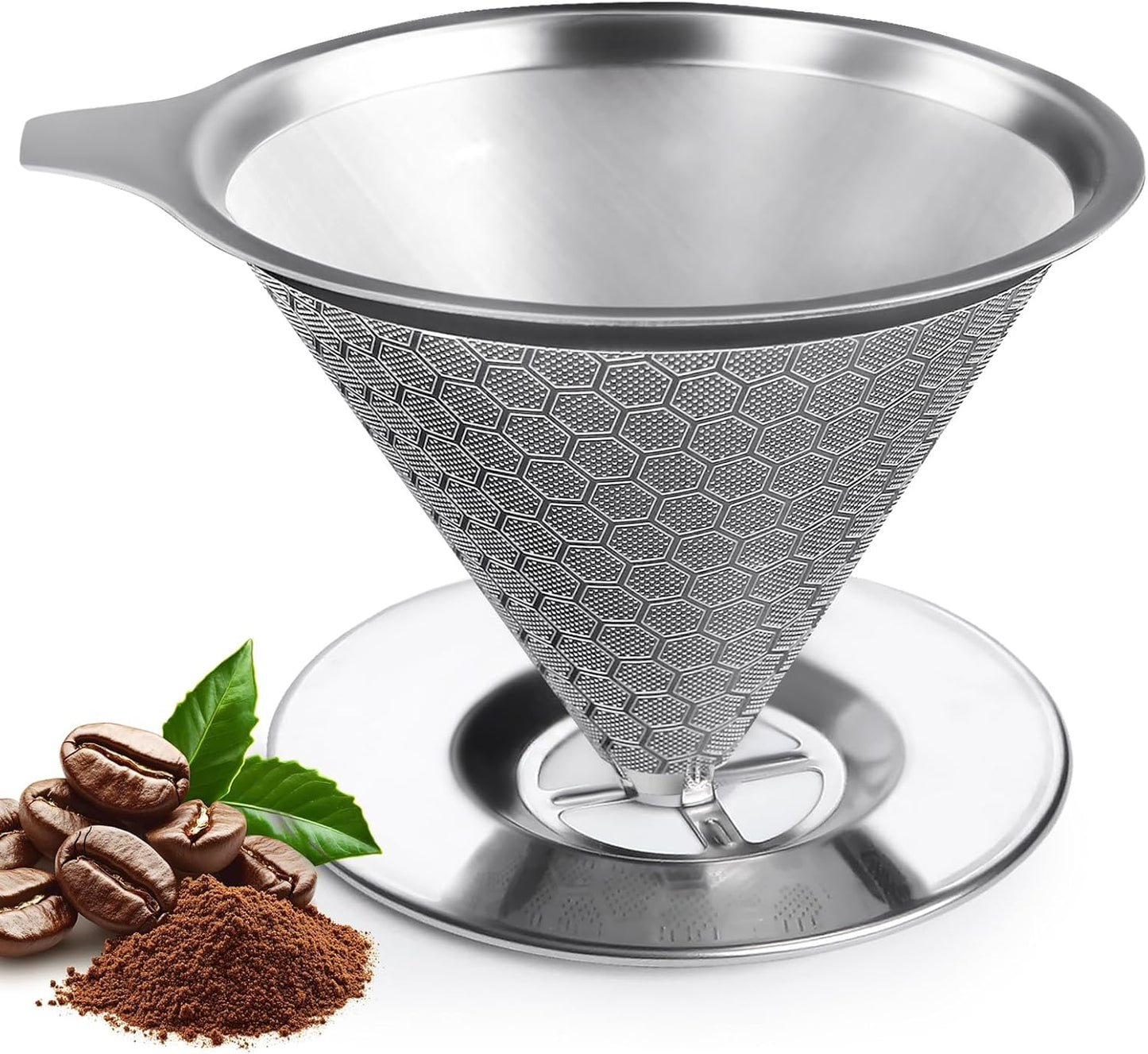 Coffee Strainer, V60 Pour Over, 18/10 Stainless Steel Laser Coffee Dripper, Fine Mesh Double Layer Metal Cone Filter, Colador De Cafe, Coffee Maker 1-4 Cup