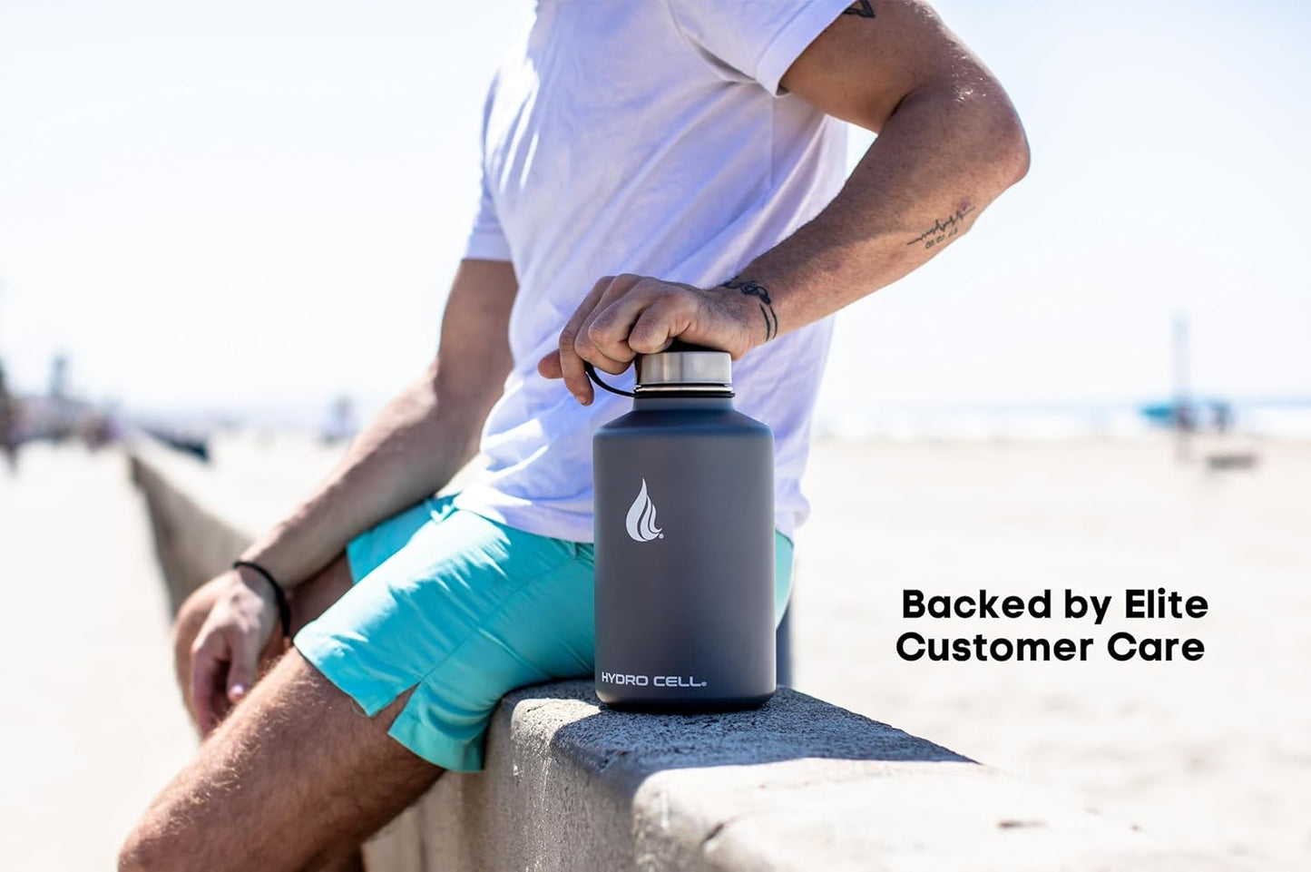 HYDRO CELL Stainless Steel Insulated Water Bottle with Straw - For Cold & Hot Drinks - Metal Vacuum Flask with Screw Cap and Modern Leakproof Sport Thermos for Adults (Graphite 64oz)