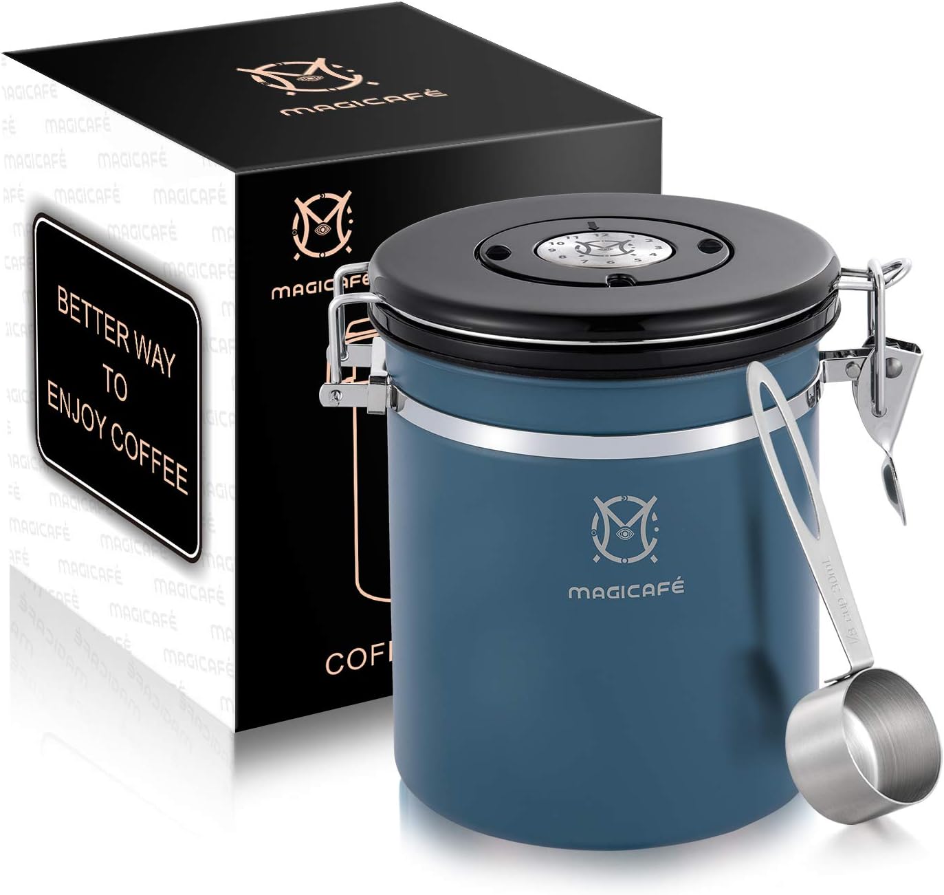 Airtight Coffee Storage Container - with Co2 Valve Coffee Bean Grounds Storage Canister Medium Blue 16oz