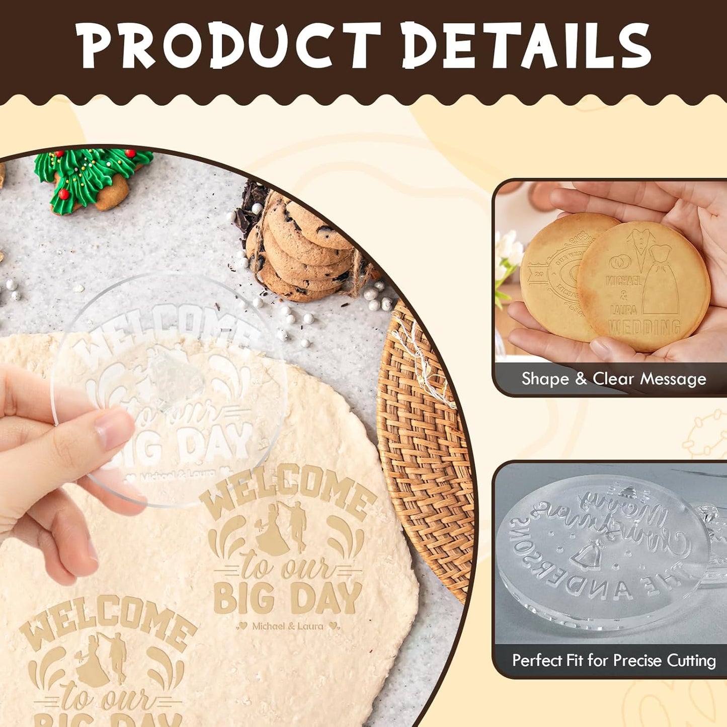Personalized Wedding Cookie Stamp Custom Acrylic Cookie Embossing Mold with Handle for Baking Decoration