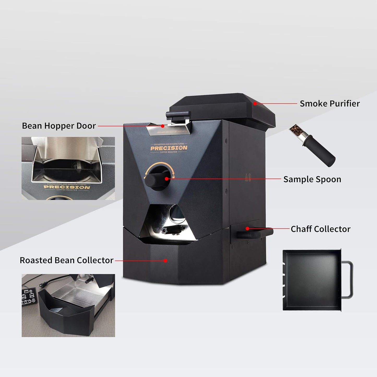 500g Automatic Coffee Roaster Machine for Home Use Wth Smoke Filter(Suitable for Light Roasting), The Smoke Pipes (Suitable for Medium and Dark Roasting) and Chaff Collector