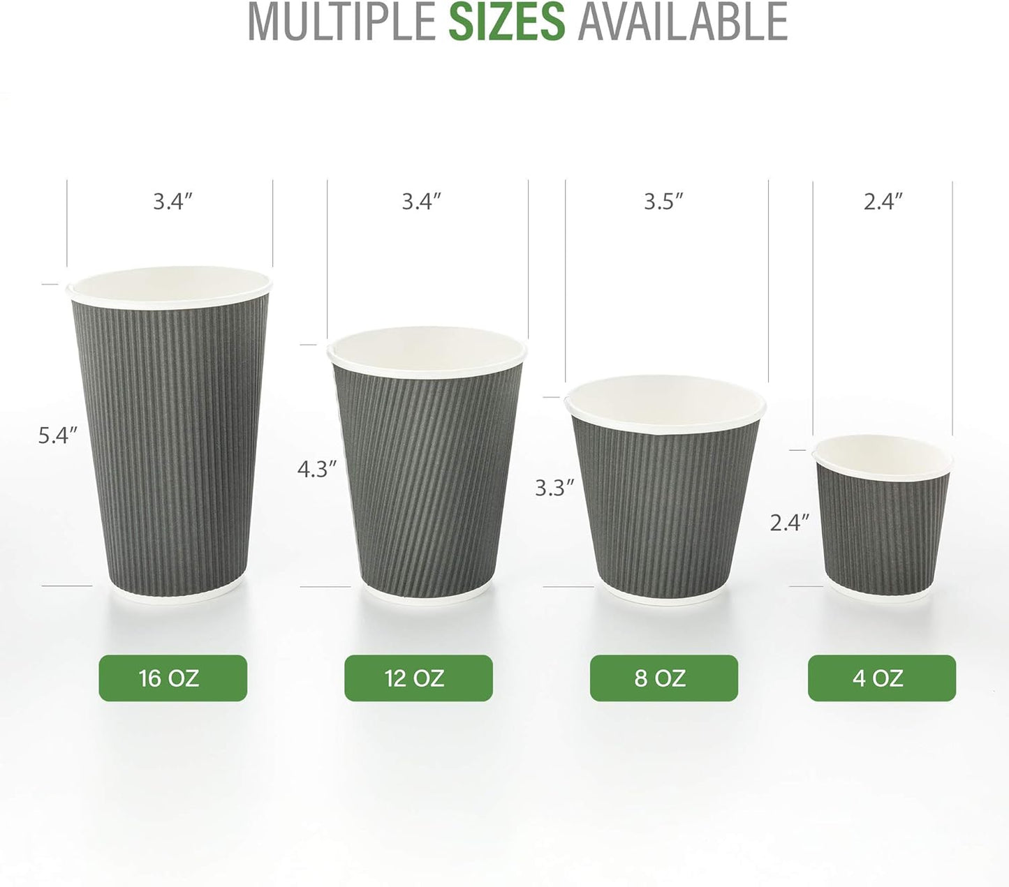 Restaurantware 4 Ounce Ripple Wall Disposable Coffee Cups, 500 Insulated Gray Paper Tumblers with Rolled Rim Design, Lids Sold Separately for Hot Drinks like Tea, Hot Chocolate and More