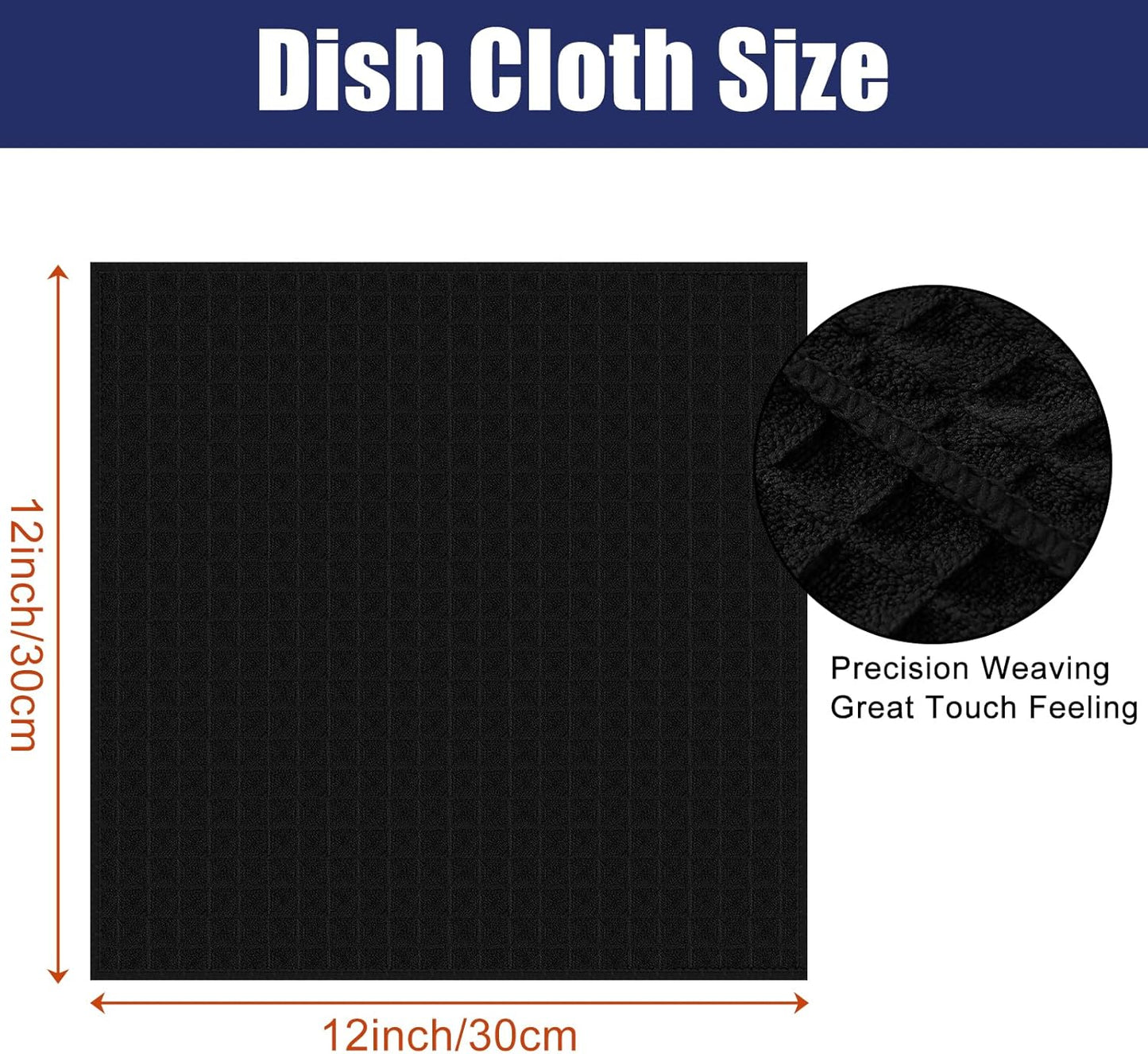 Homaxy Microfiber Waffle Weave Kitchen Dish Cloths, 12 x 12 Inch Ultra Absorbent and Solid Color Dish Towels for Kitchen Fast Drying Dishcloth for Washing Dishes, 8 Pack, Black