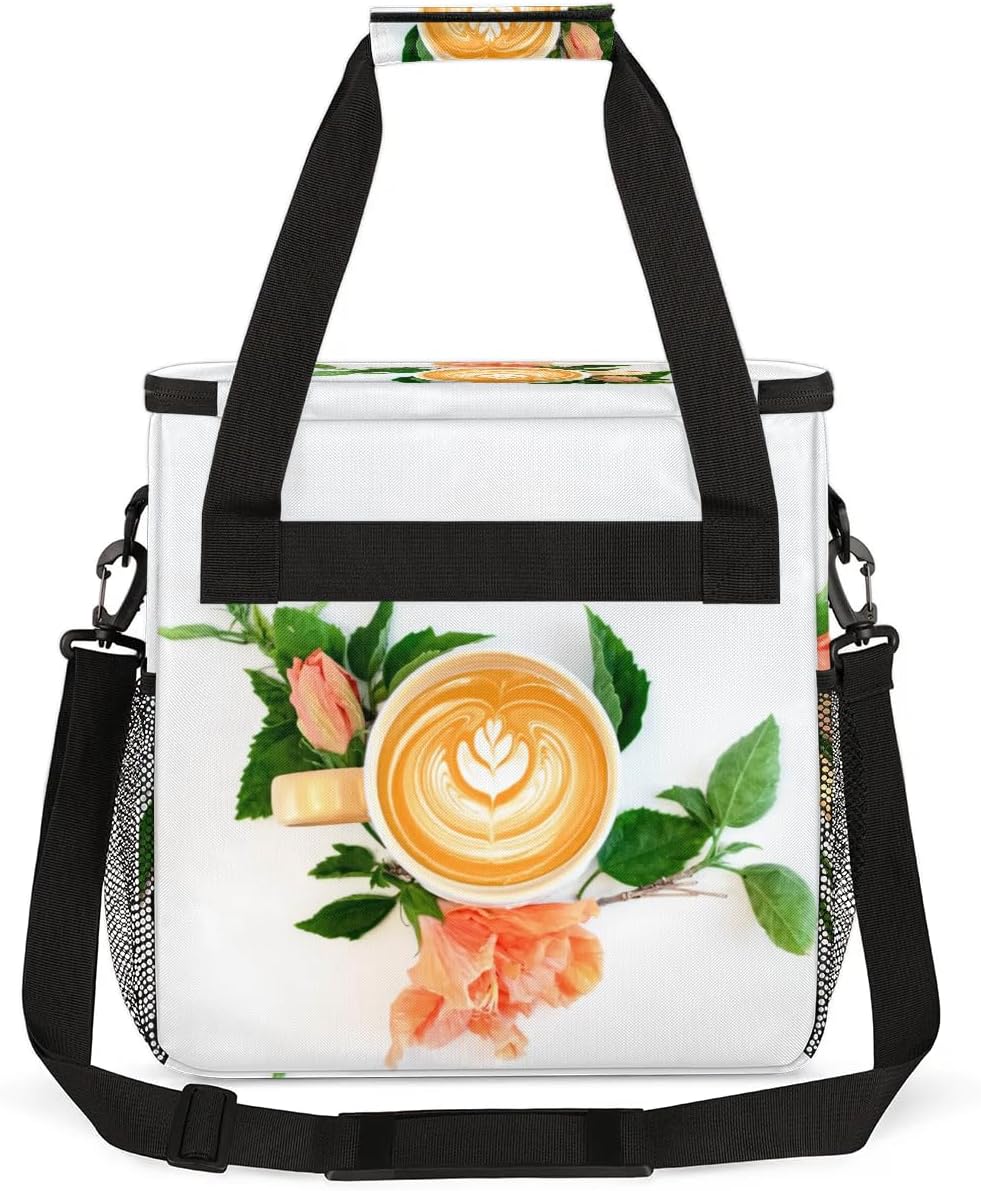 coffee beans cup flower Coffee Maker Carring Bag Travel Carrying Storage Tote Bag Compatible with Keurig K-Mini or K-Mini Plus Portable Single Serve Coffee Brewer Case with Pockets for K-cup Pods