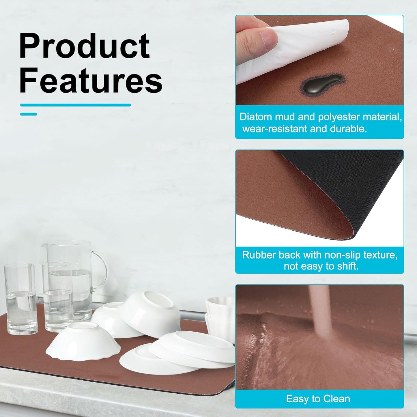 uxcell Silicone Mats for Kitchen Counter, 15.7" x 11.8" Non-Slip Countertop Protector Mat Heat Resistant Coffee Mat Waterproof Table Placemat, Brown