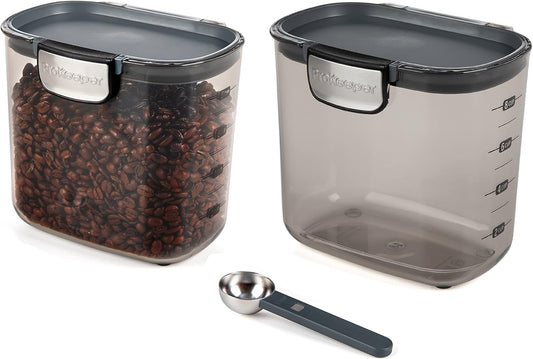 Progressive International ProKeeper+ Clear Plastic Airtight Food Baker's Kitchen Storage Organization Container Canister Set with Magnetic Accessories, 2- Piece Set (Coffee 2-Quart)