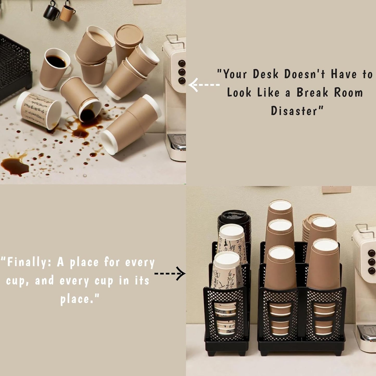 Cup Lid Dispenser and Dispenser Organizer Cup Display Stand,24 oz Plastic Coffee Cup Holder for Countertop,3Slots,Cup Display Stand on Restaurant,Bathroom,Kitchen,Coffee Shop