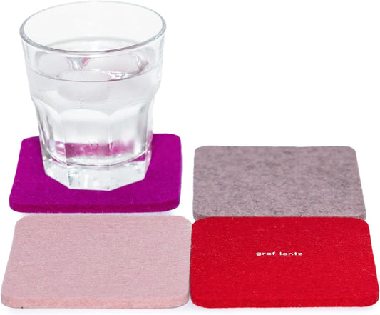 Graf Lantz - Bierfilzl Merino Wool Square Coasters Set of 4 - Love (4"x4"x5mm) - Absorbs 30% of Weight - Natural German Wool - Heat Resistant, Sustainable, Reusable - Home Decor, Coffee Table Decor