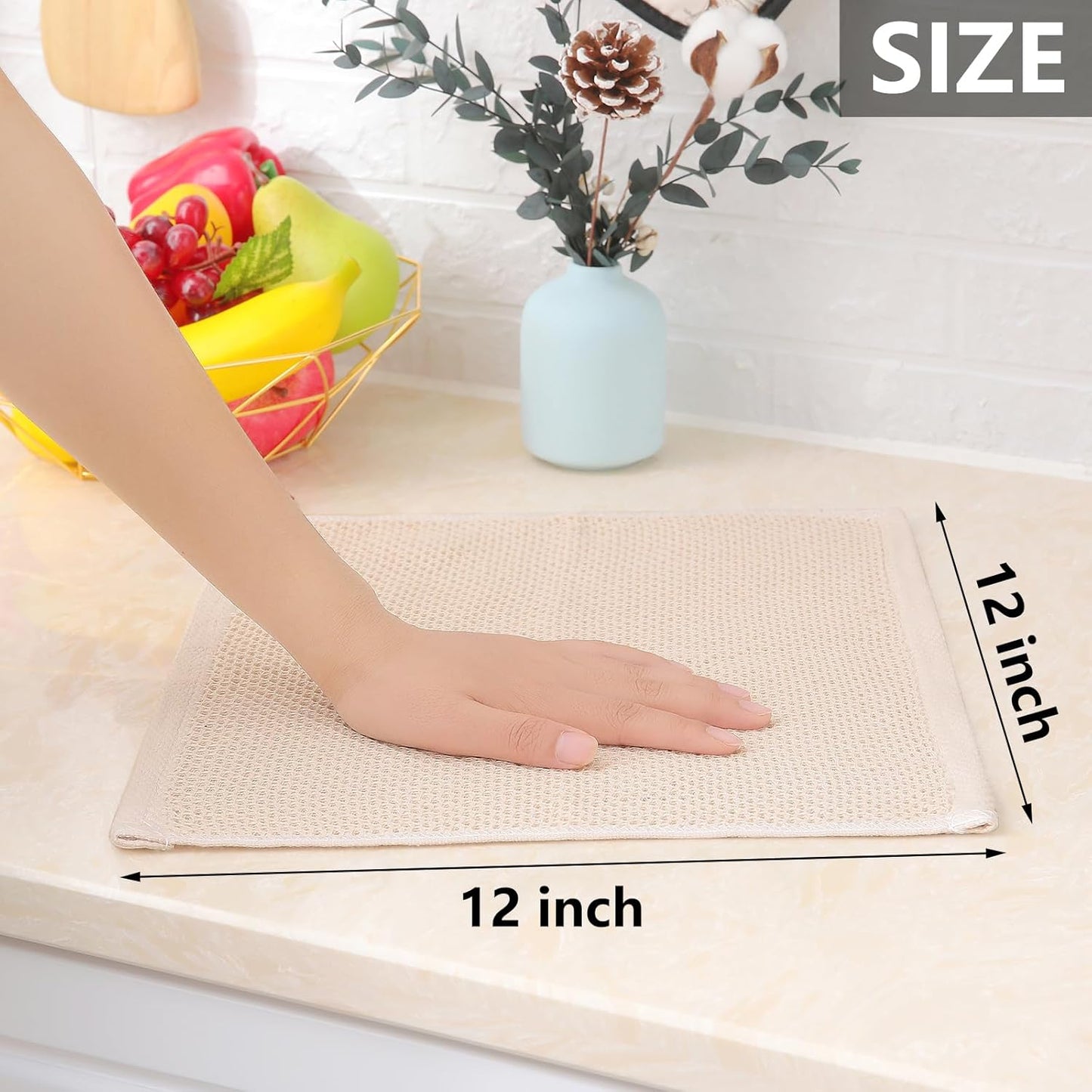 Homaxy 100% Cotton Waffle Weave Kitchen Dish Cloths, Ultra Soft Absorbent Quick Drying Dish Towels, 12 x 12 Inches, 12-Pack, Beige