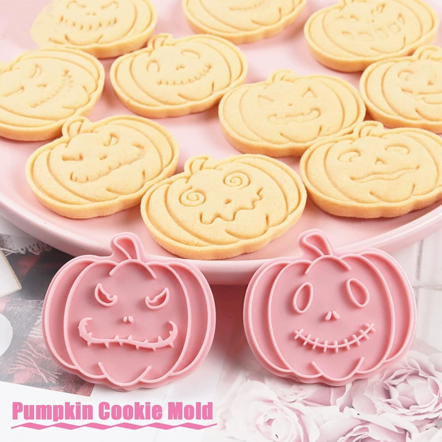 10 Pcs Halloween Cookie Cutters Set with Plunger Stamps, 3D Pumpkin Plastic DIY Cookie Molds for Halloween Party Treat, Baking, Fondant, Cake Decor (F10)