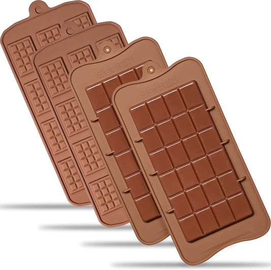Anaeat Silicone Break Apart Chocolate Molds, Set of 4 Flexible Non-Stick Silicone Candy Protein and Energy Bar Molds for Mini Rectangle Chocolates and Candies - Just Pop Out