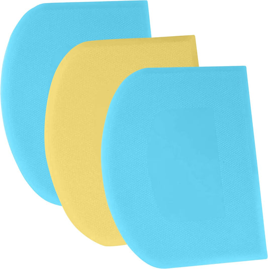 SURDOCA Dough Scraper - 3P 7.1x4.9" Plastic Flexible Bowl Scraper, Sharp Edge & Angles Cake Scraper. Non-Slip Bakeware Decorating Tools Sculpting & Modeling Tools - Blue+Yellow+Blue
