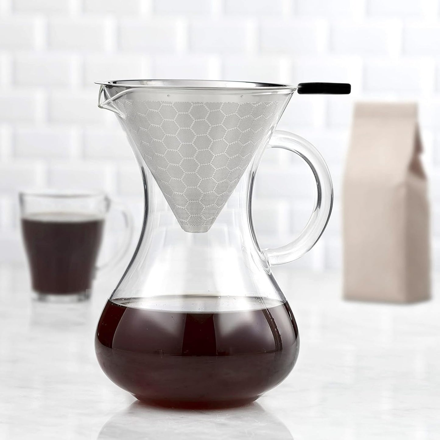 Pour Over Coffee Filters Compatible with Hario V60 02 03 & Chemex - Reusable Stainless Steel Permanent Filter Cone Dripper Coffee Maker and Bar Accessories