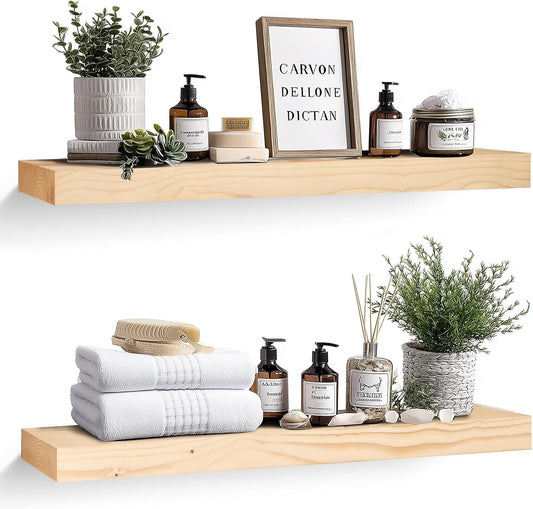 36x8x1.6 inch Floating Shelves Set of 2 – Solid Wood Rustic Wood Wall Mounted Shelf for Kitchen, Bathroom, Living Room