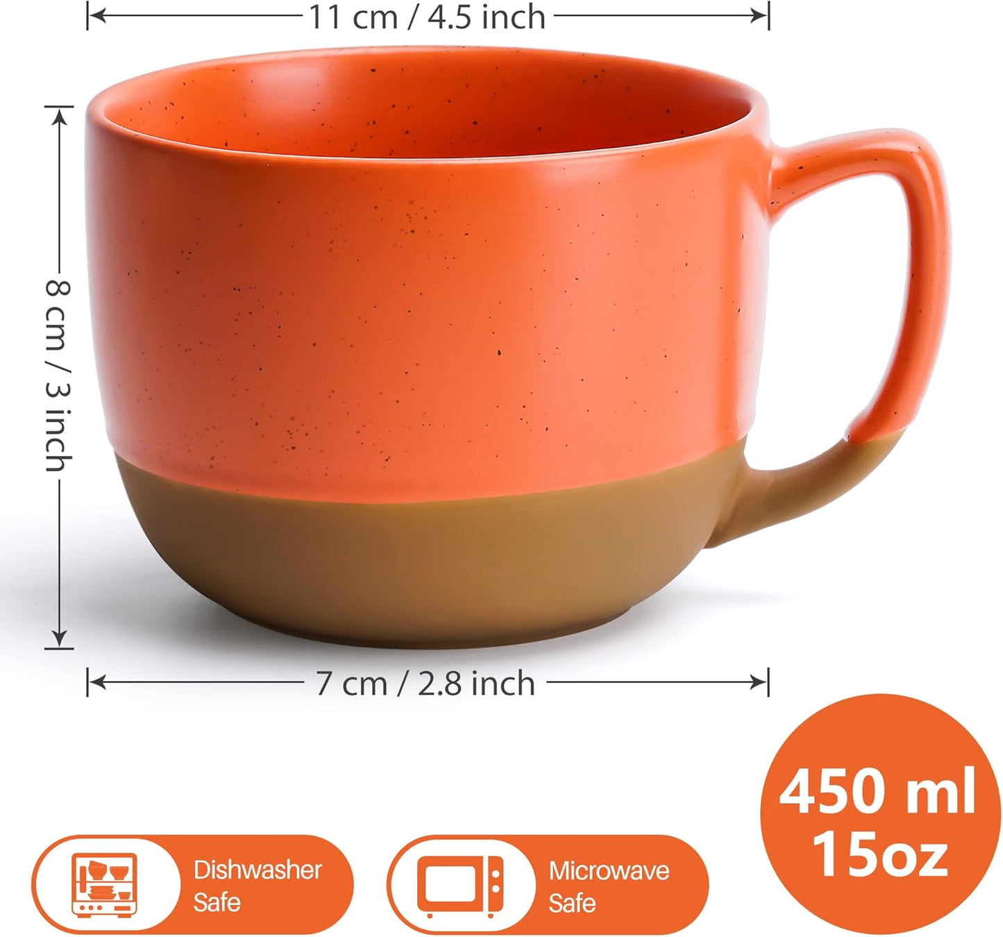 MIAMIO – 15 Ounce, Set of 4 Ceramic Latte Mug – Elegant Modern Coffee Mug Set for Cafe, Latte, Tea, Hot Cocoa - Drinks Dishwasher & Microwave Safe – Aura Collection (Cozy Neutral, Coffee Mug(4x))