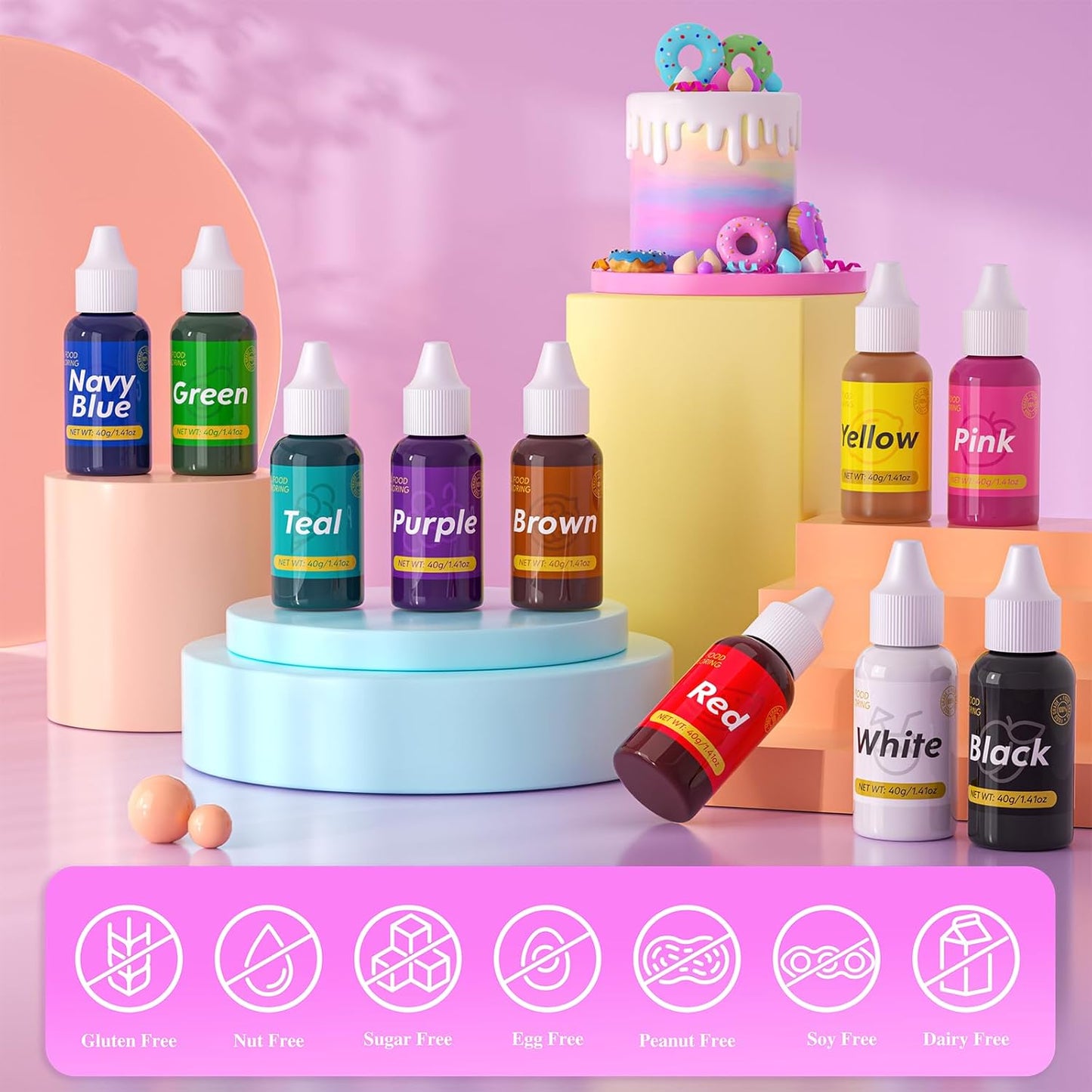 Gel Food Coloring for Cake Decorating - 40g Concentrated Assorted Edible Colors - Vibrant Tasteless Food Dye Professional-Grade Dye for Easter Eggs Fondant Cookies Frosting Royal Icing Baking - Black