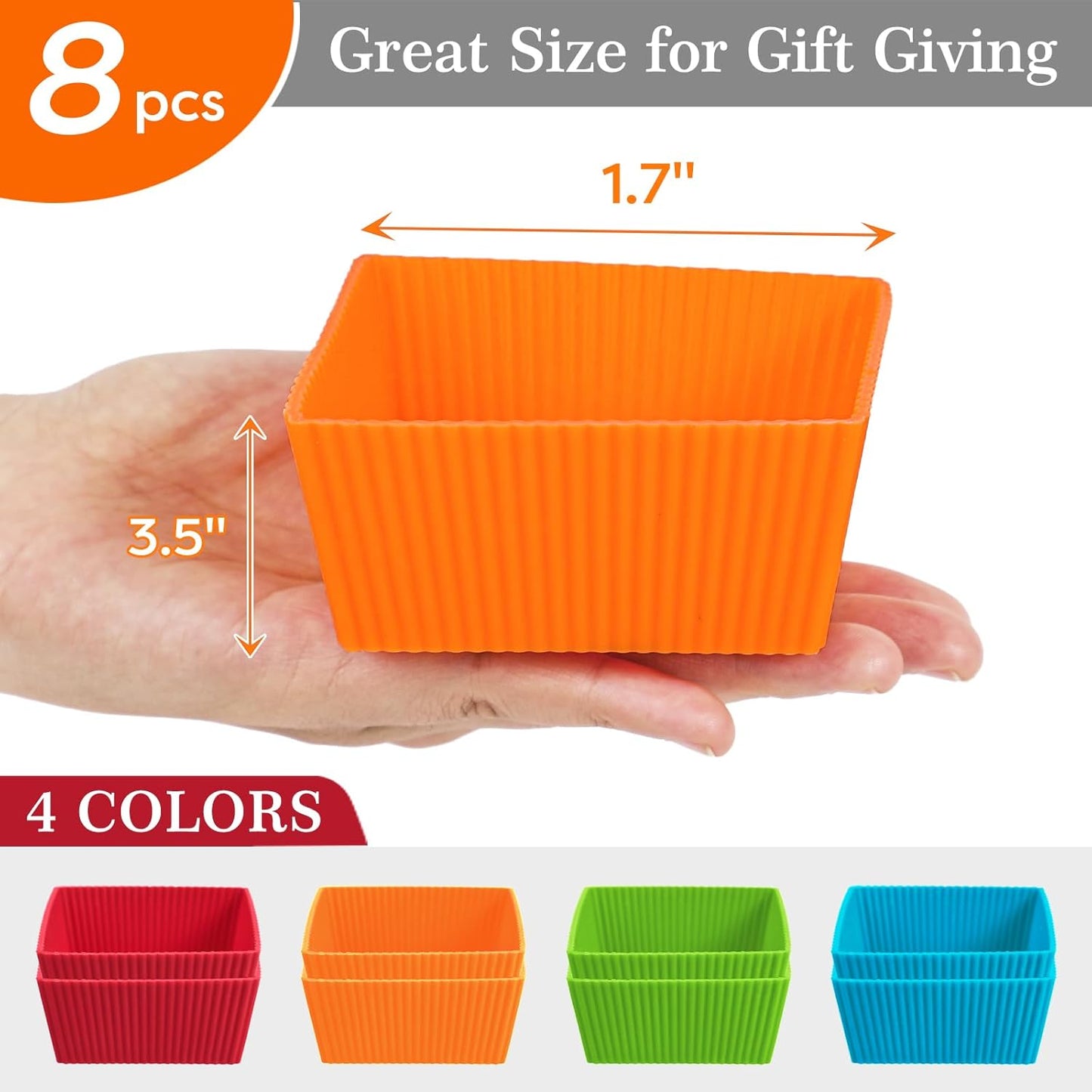 Webake 3.5 Inch Jumbo Baking Cups Reusable Silicone Square Cupcake Liners Non-stick Muffin Brownie Cake Mold (Pack of 8)