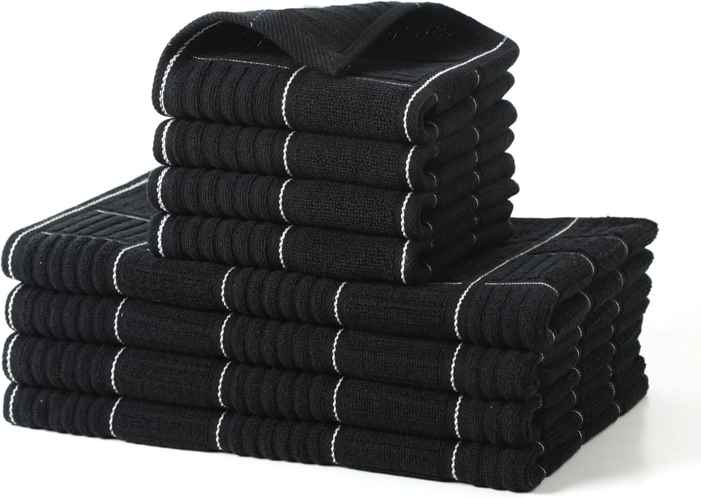 Glynniss Kitchen Towels and Dishcloths Set, Absorbent Dish Towels and Dish Cloths Set for Washing Dishes, Cleaning and Drying Use Pack of 8 (Black)
