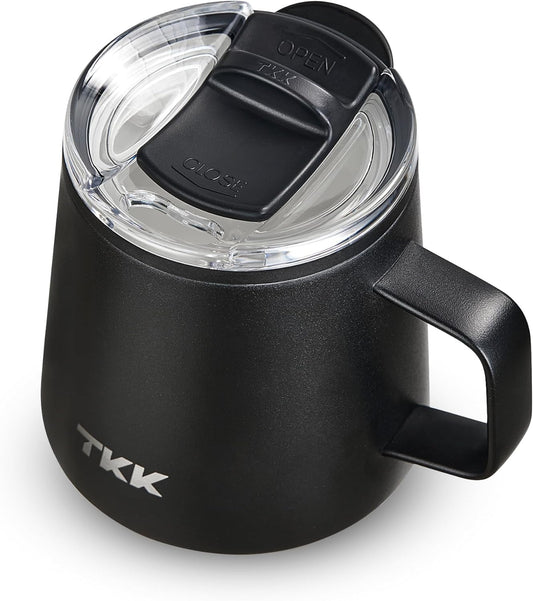 TKK 12 oz Insulated Coffee Mug with Handle Ceramic Coating Detachable Slider Lid Stainless Steel Tumbler Double Wall Vacuum Travel Cup