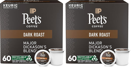 Peet's Coffee, Dark Roast K-Cup Pods for Keurig Brewers - Major Dickason's Blend 60 Count (6 Boxes of 10 K-Cup Pods) (Pack of 2)