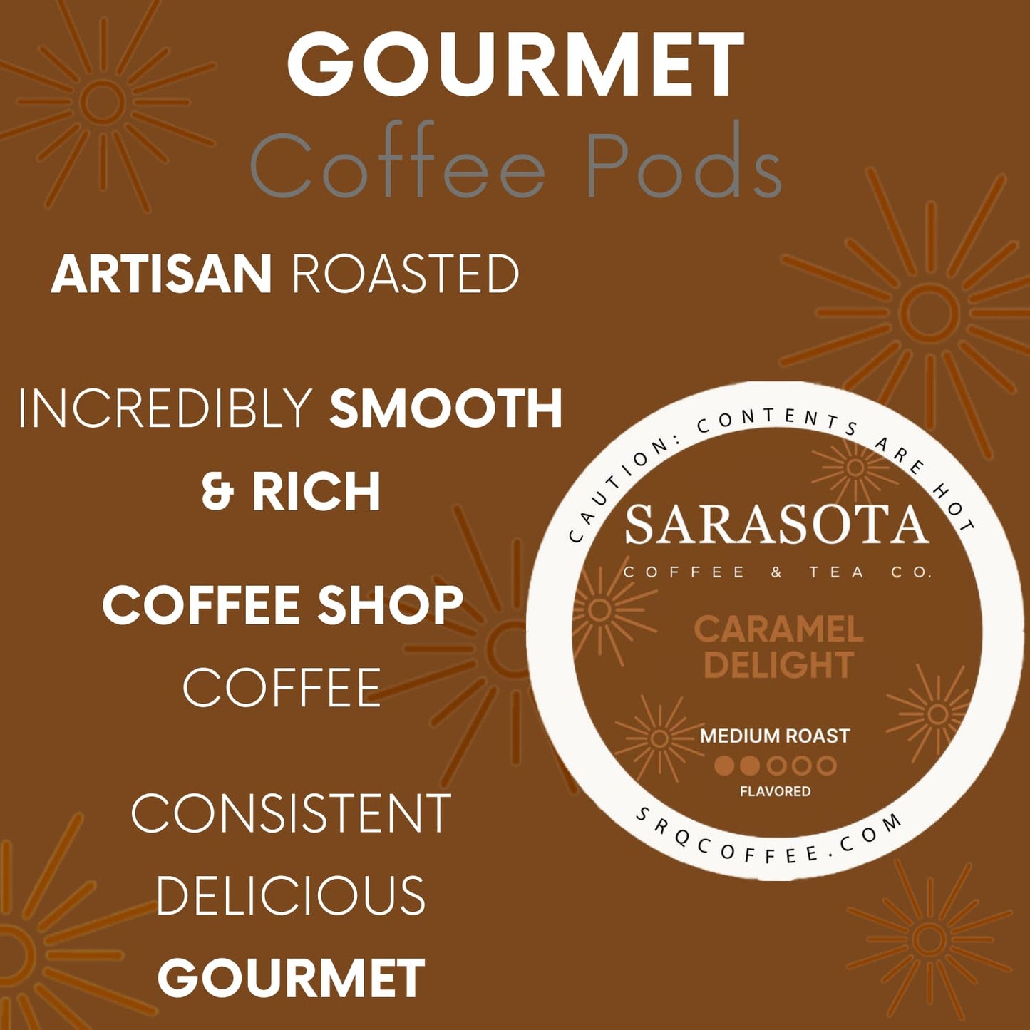 Sarasota K-Cup Coffee Pods | Medium Roast Flavored Coffee | Salted Caramel Cream | Single Serve for Keurig Brewers | Gourmet, Low Acid, Mold Free | 24 Count